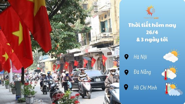 Dự báo thời tiết hôm nay 26/4 & 3 ngày tới: nắng kèm mưa dông