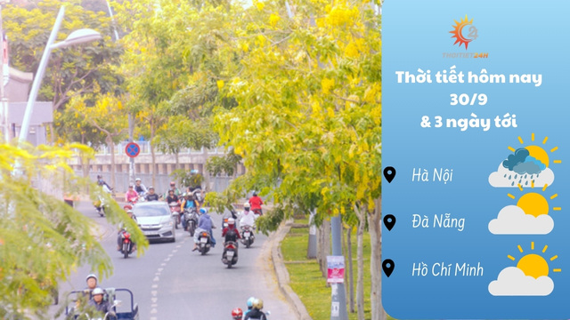 Dự báo thời tiết hôm nay 30/9/2024: Bắc Bộ mưa nhỏ vài nơi