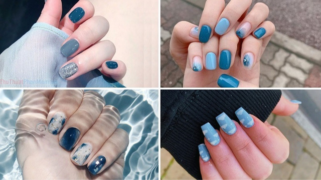 Mẫu nail đi biển mix màu loang 