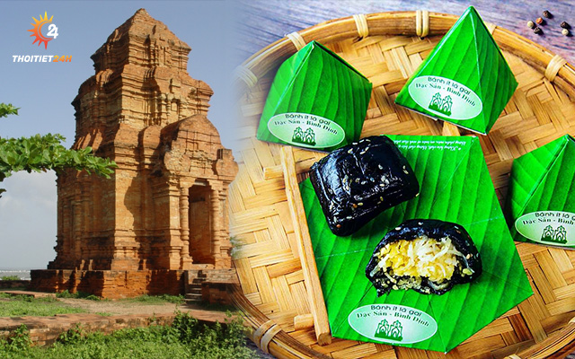Hình ảnh bánh ít lá gai gắn liền với biểu tượng tháp Chàm của người Champa