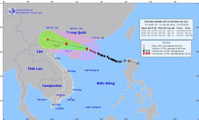 Hình ảnh hướng di chuyển của bão Talim (Nguồn: Trung tâm khí tượng thủy văn quốc gia) 