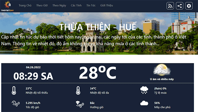 Cập nhật tình hình thời tiết Huế trên trang Thoitiet24h